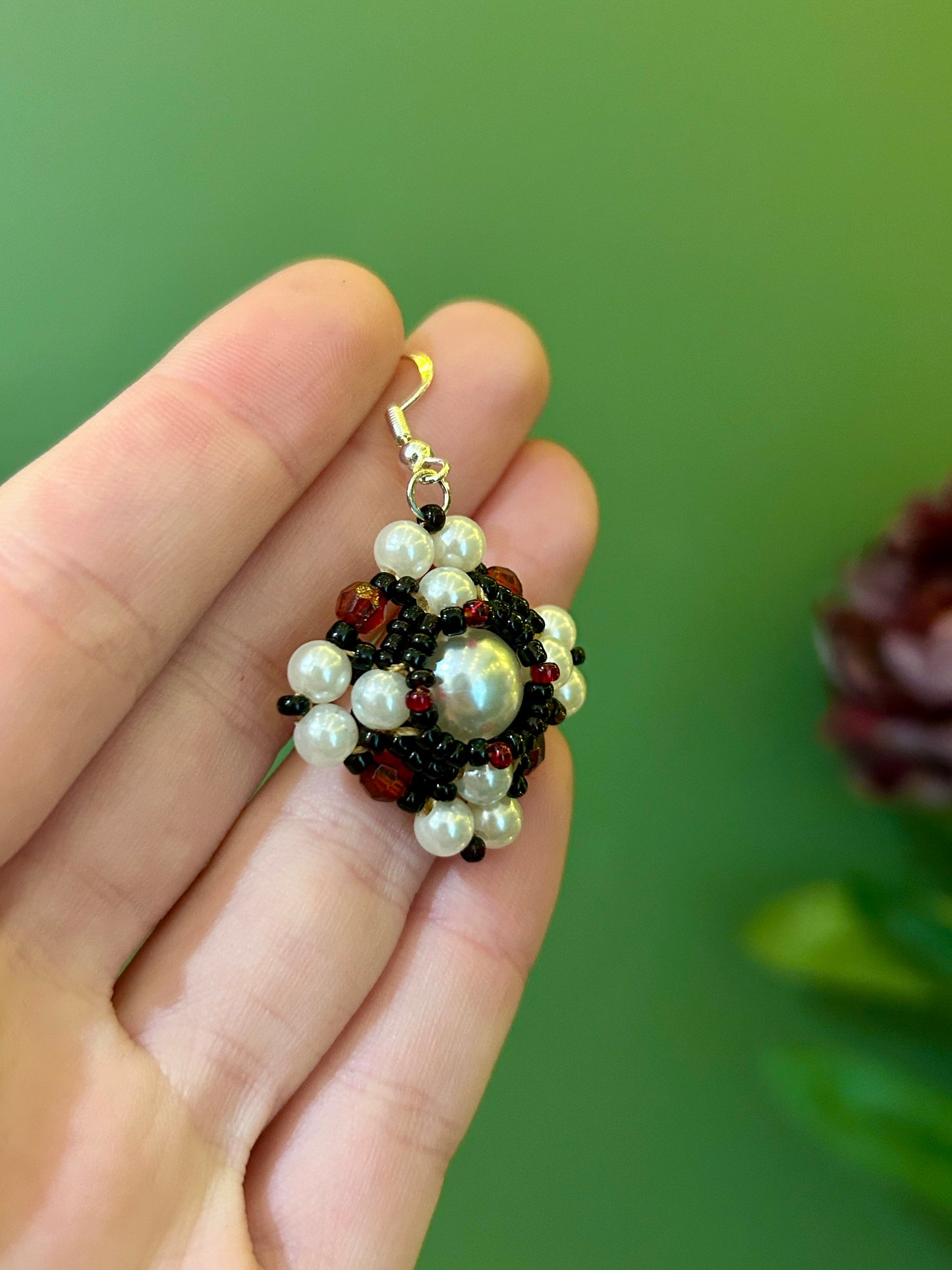 HANDMADE VICTORIANA INSPIRED BEADED EARRINGS | RED PEARL