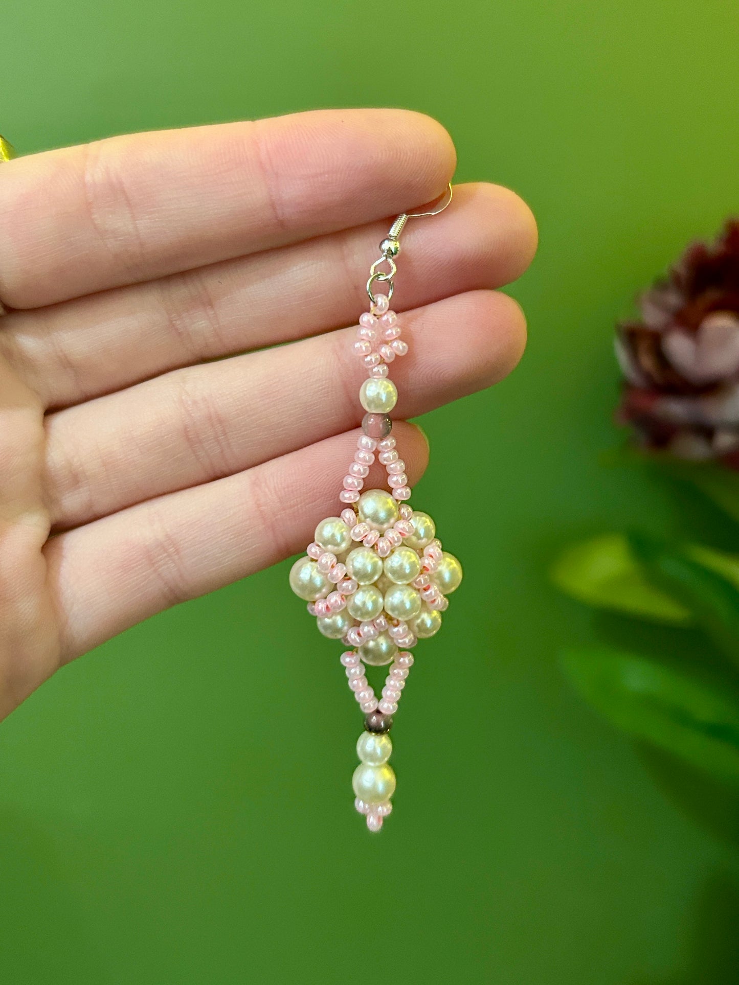 HANDMADE VICTORIANA INSPIRED BEADED EARRINGS | PINK AND PEARL DROPS