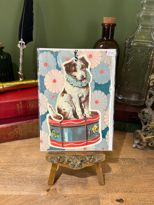 BOOKMARK GREETINGS CARD | DOG ON DRUM