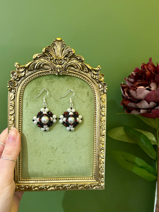 HANDMADE VICTORIANA INSPIRED BEADED EARRINGS | RED PEARL
