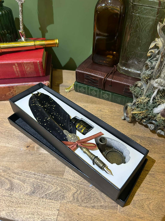 BOXED FOUNTAIN QUILL SET | SPECKLED BLACK