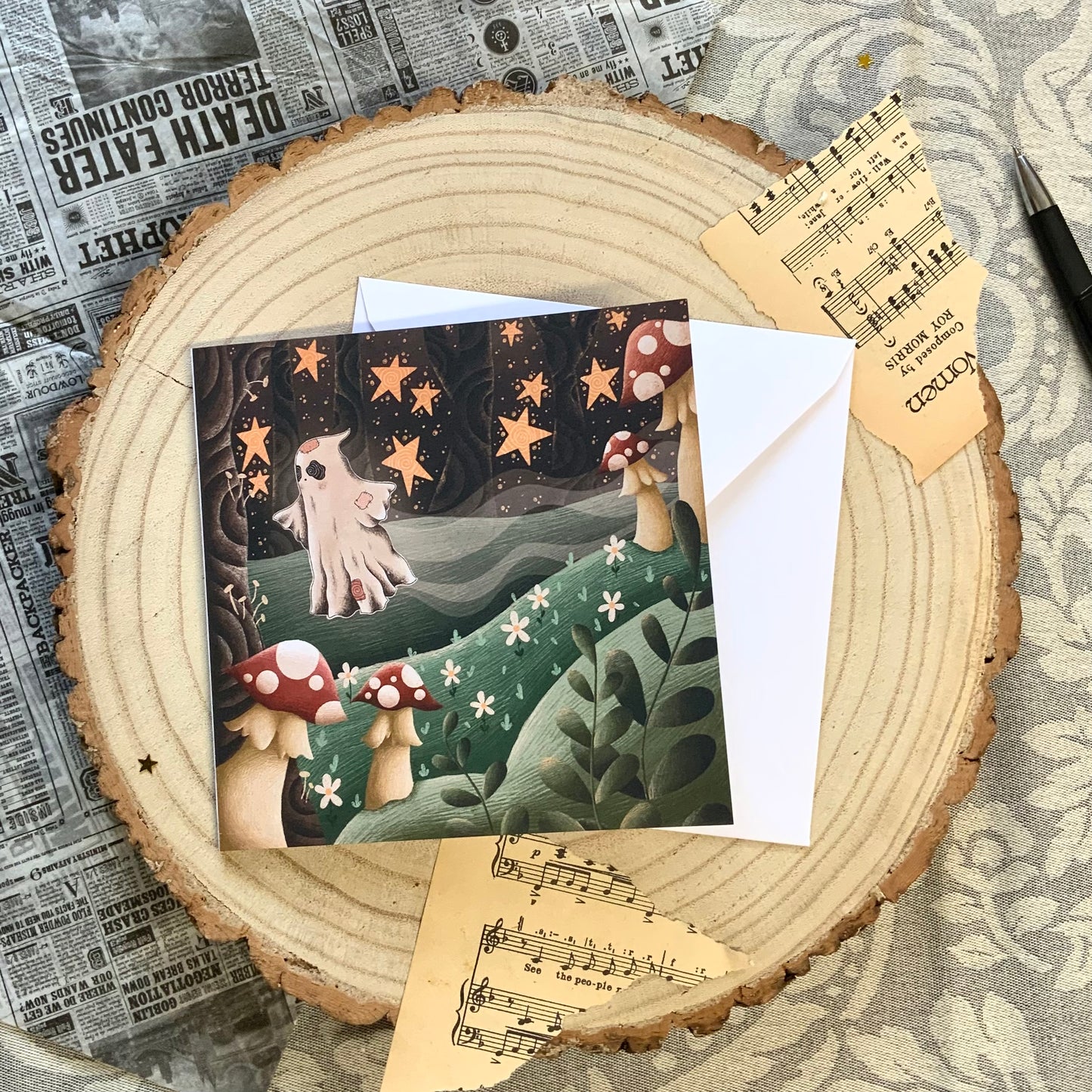Woodland ghostie greetings card