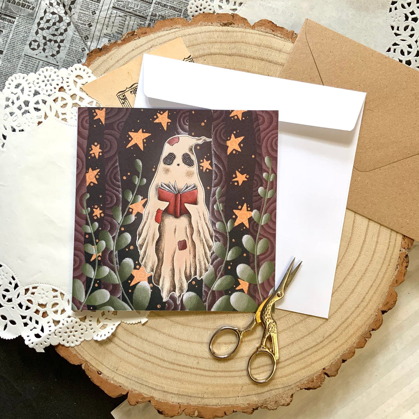 Magical storybook ghost greetings card
